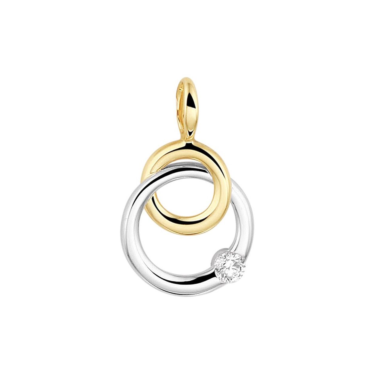 14k Bicolor geel- en witgouden hanger uitgevoerd met een schitterende diamant. De hanger heeft een afmeting van 15.5x9.5mm.