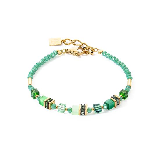 Armband in een Mini Cubes design. Past perfect bij de laatste mode met zijn trendy gouden en groene kleurstelling.