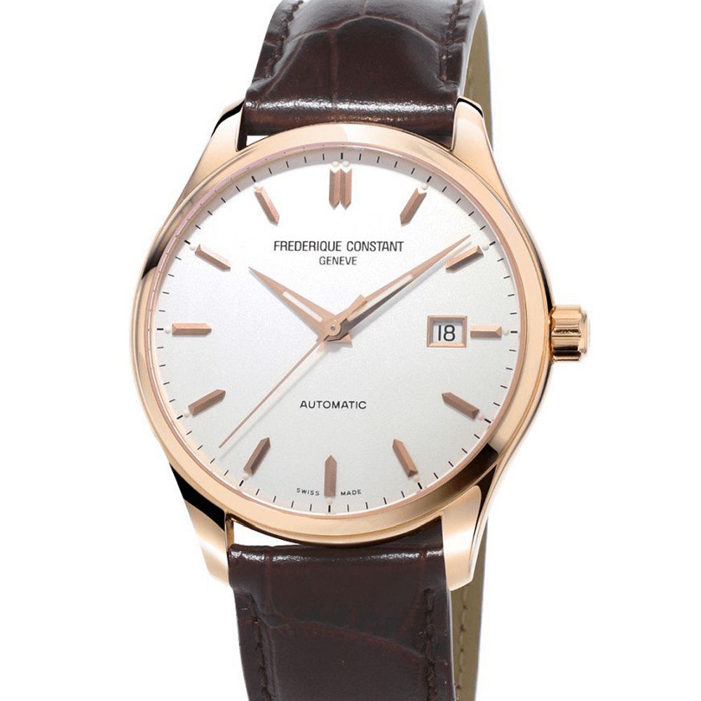 Deze Frederique Constant Classic is uitgevoerd met een automatisch FC-303 uurwerk in een kast van edelstaal, pvd roseverguld, met saffierglas.
De slank gesneden kast heeft een zilverkleurige wijzerplaat met opgelegde rose streepindexen. Hierdoor krijgt de wijzerplaat meer diepte en heeft het een luxere uitstraling.
De kastdiameter van 40mm is comfortabel en de bruin leren band met gesp maakt het geheel af.