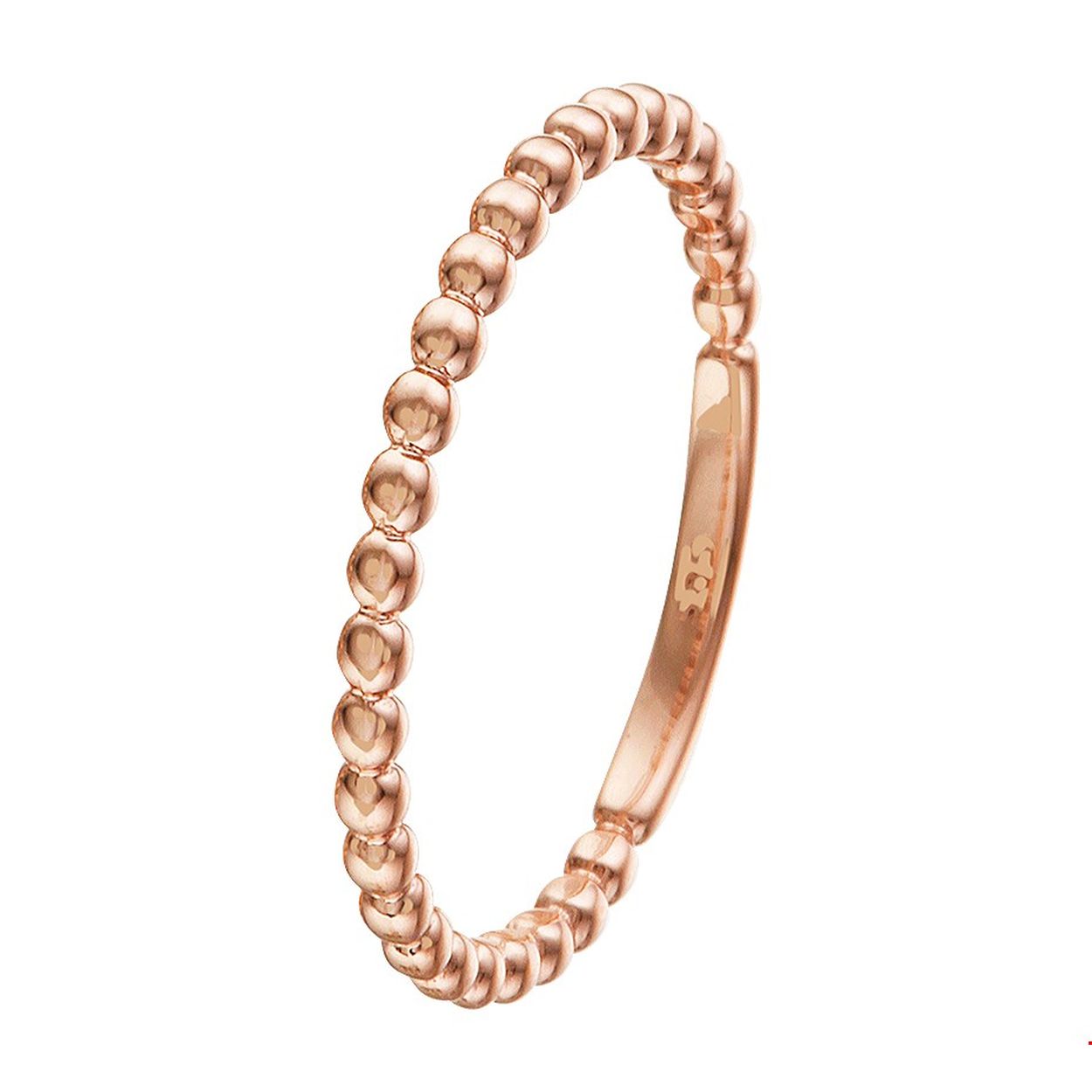 14k Rosegouden ring uitgevoerd met een bolletjes design. De ring heeft een breedte van 1.5mm.