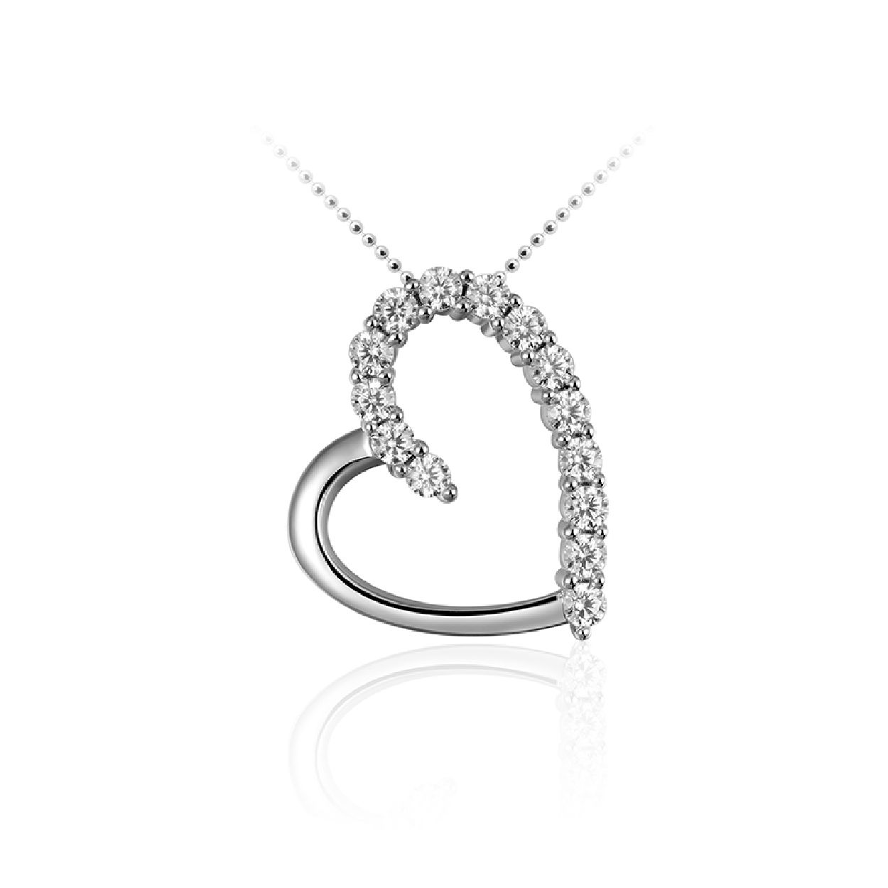 Schitterende zilveren hanger hart een kant bezet met briljant geslepen zirkonia's. Het hart ligt op zijn kant. Het formaat van de hanger is 22 x 20 mm.

Leuk om te combineren met andere sieraden uit onze collectie.