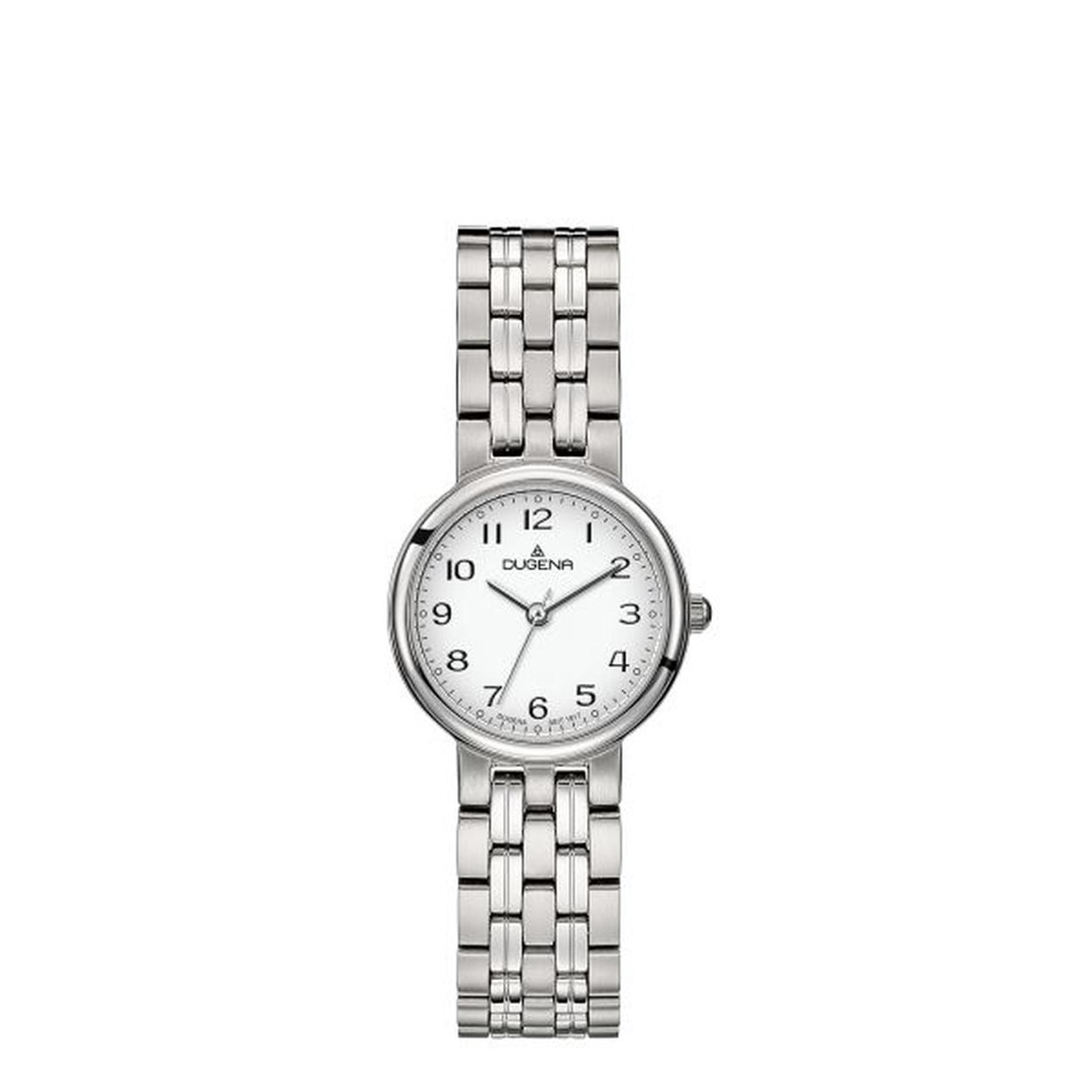 Die Brenda Dugena Damenuhr, bietet elegante Funktionen im Edelstahlgeh&auml;use und -armband. Wasserdicht bis Level 3, ein Mineralglas sch&uuml;tzt das Zifferblatt. Perfekt f&uuml;r den t&auml;glichen Gebrauch und elegante Anl&auml;sse. Tragen Sie diese stilvolle Uhr bei Gesch&auml;ftstreffen oder abendlichen Veranstaltungen. Neue Uhr, 26 mm Gr&ouml;&szlig;e, &uuml;berzeugt durch zeitloses Silberdesign.