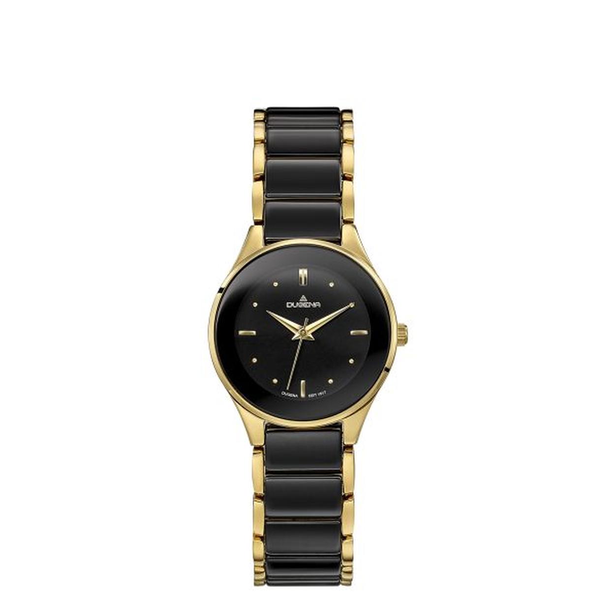 Die Damenuhr Amica Ceramica IPG schwarz besticht durch ein elegantes Design mit einem schwarzen Keramikarmband und einem runden goldfarbenen Keramikgeh&auml;use. Ausgestattet mit einem kratzfesten Mineralglas und einem zuverl&auml;ssigen Quarzwerk, ist sie bis 3 ATM wasserdicht. Ideal f&uuml;r stilvolle Anl&auml;sse, harmoniert sie perfekt mit formeller und eleganter Kleidung.