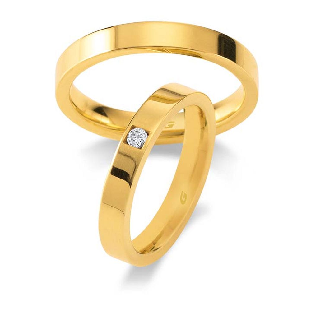 De Gettmann trouwringen worden gemaakt in Duitsland.
Dit set in 585 geelgoud heeft een breedte van 3.5mm.
De damesring is gezet met diamant, briljant slijpsel, en heeft een totaal gewicht van 0,050ct SI-TW.

Gettmann trouwringen zijn in meerdere gehaltes en kleuren leverbaar. Vraagt u ons naar de actuele prijzen en mogelijkheden.

