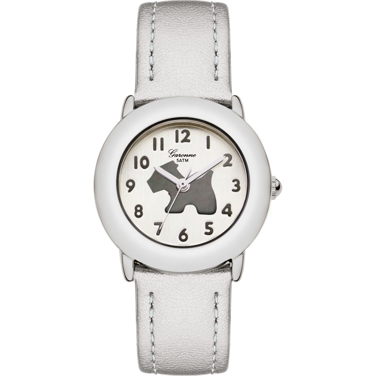De Garonne kinderhorloge model 457-KV30Q457 biedt een schattig ontwerp met een hondenprint. Dit polshorloge heeft een roestvrijstalen kast van 28 mm en een witte band. Het horloge is anti-allergisch en heeft geen datumfunctie. Draag dit horloge casual of dagelijks voor een speelse en comfortabele stijl. Perfect voor jonge dierenliefhebbers!
