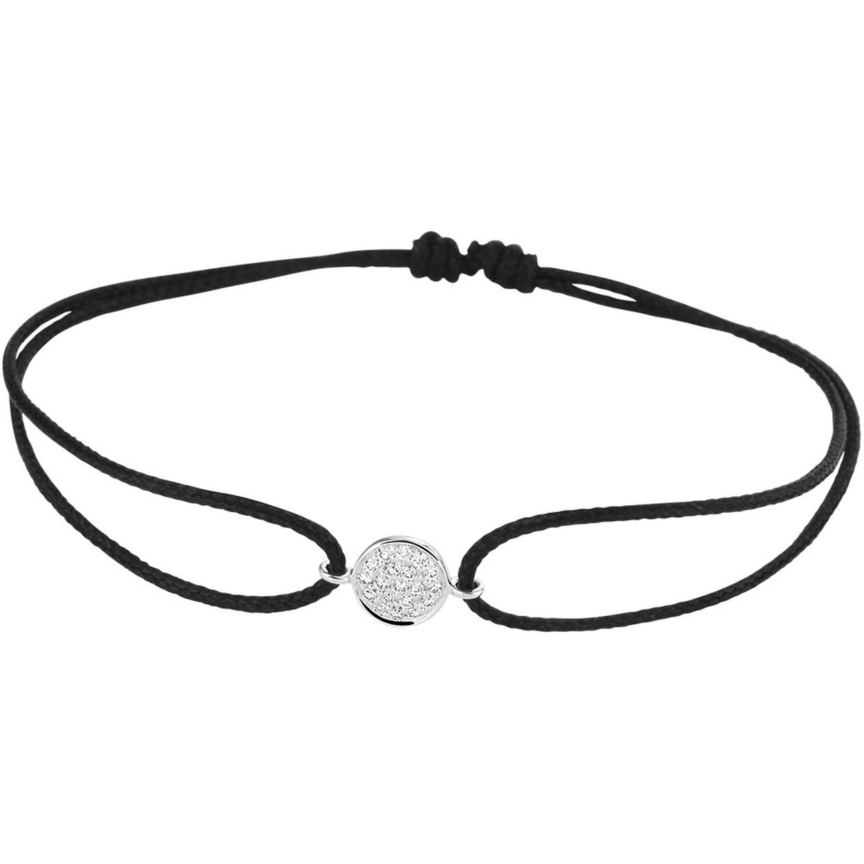 Zwart gevlochten armband uitgevoerd met een schitterend diamant vlak. De armband heeft draaglengtes van 13 tot 26cm.