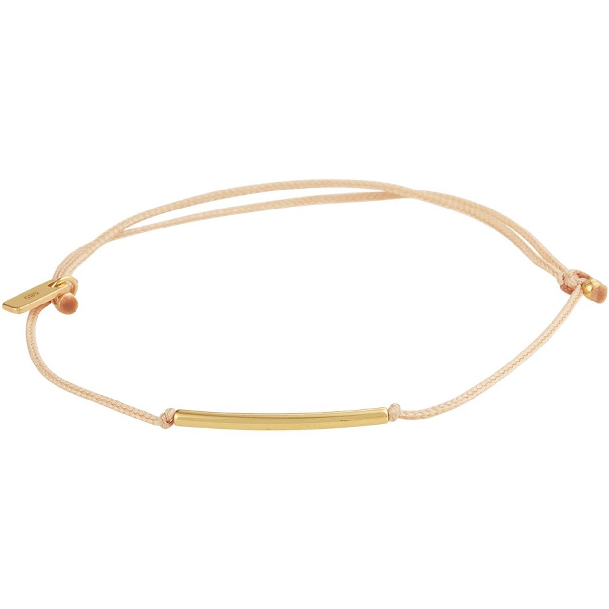 Bruin gevlochten armband uitgevoerd met een 14k geelgouden element. De armband heeft draaglengtes van 13 tot 19cm. Het element heeft een afmeting van 1.5x18.5mm.