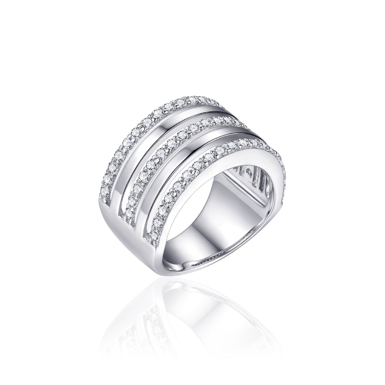 Brede zilveren ring met zirkonia's