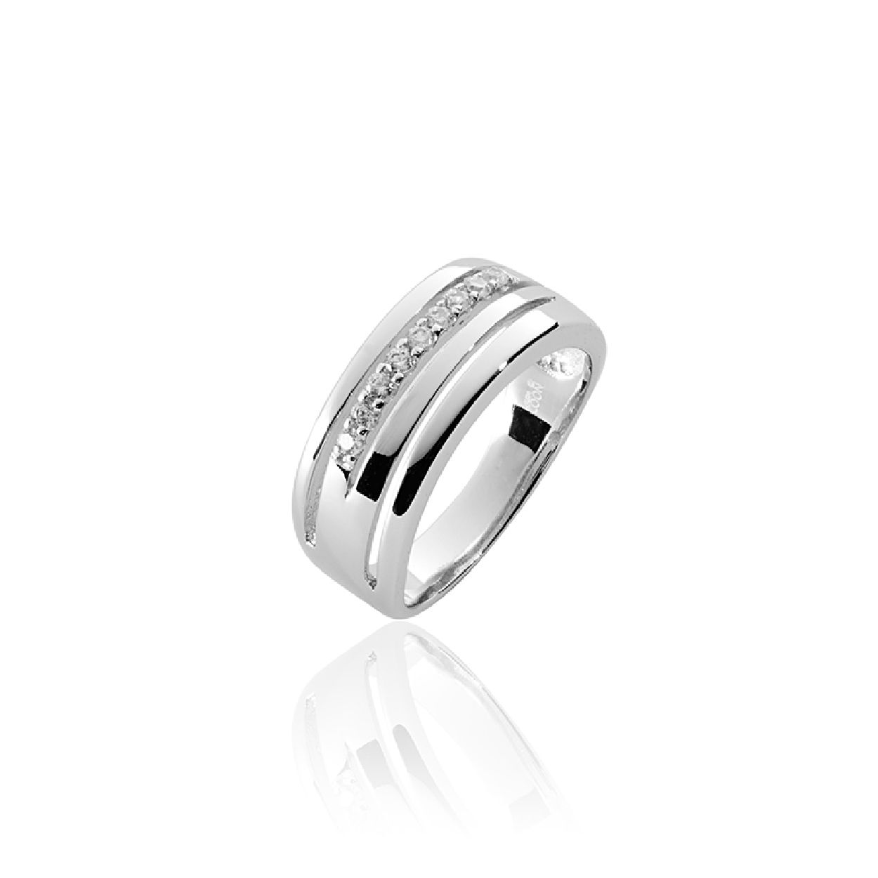 Zilver gerhodineerde ring met zirkonia's