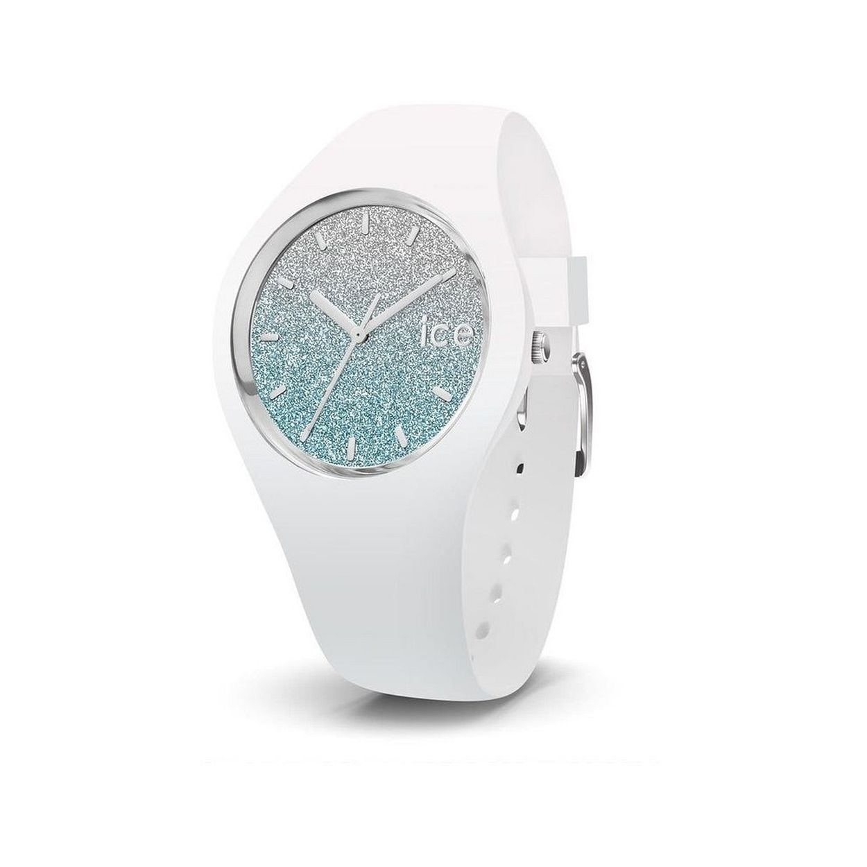 Ice Watch ICE Lo- IW013425  Dit horloge uit de ICE Lo serie heeft een witte siliconen band en een blauwe wijzerplaat met glitters. Het horloge is voorzien van mineraal glas, heeft een diameter van 34 mm en is 10 ATM.  HET MERK  Ice-Watch bestaat al sinds 2007 en heeft als motto  "Change. You can". De horloges worden in verschillende kleuren - van transparant tot  fluorescerend  - uitgevoerd. Dit zorgt ervoor dat er een Ice-Watch is voor elke smaak, stijl en elke look waardoor je zo vaak van Ice-Watch kunt  wisselen zoals je wilt.    SPECIFICATIES  - Mineraal glas  - Ronde kastvorm   - � 34 mm  - Witte horlogekast  - Blauwe wijzerplaat met glitters - Witte siliconen horlogeband - 10 ATM (Zwemmen & Snorkelen)