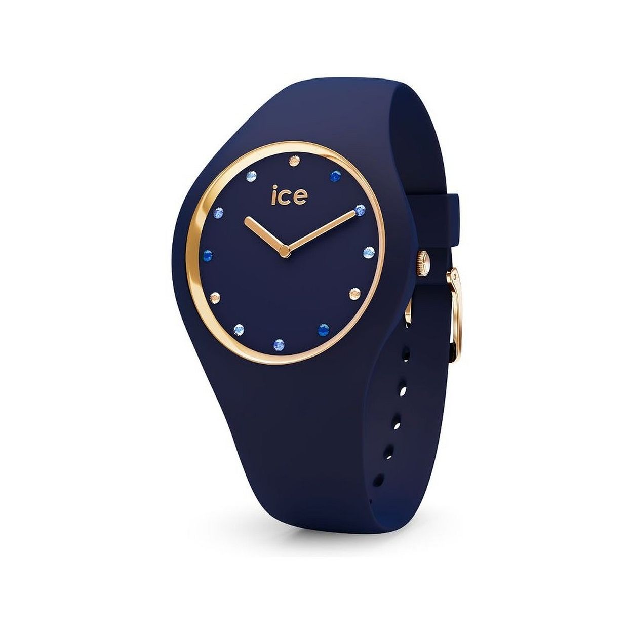 Ice-Watch ICE cosmos - IW016301 Dit mooie dames horloge komt uit de ICE cosmos collectie. Deze serie is voorzien van orginele Swarovski kristallen. Het horloge heeft mineraal glas en heeft een diameter van 34 mm. HET MERK Ice-Watch bestaat al sinds 2007 en heeft als motto ""Change. You can"". De horloges worden in verschillende kleuren - van transparant tot fluorescerend - uitgevoerd. Dit zorgt ervoor dat er een Ice-Watch is voor elke smaak, stijl en elke look waardoor je zo vaak van Ice-Watch kunt wisselen zoals je wilt. SPECIFICATIES - Mineraal glas - Ronde kastvorm  34 mm - Goudkleurige horlogekast - Blauwe wijzerplaat met gekleurde Swarovski kristallen - Blauw siliconen horlogeband - 10 ATM (Zwemmen en snorkelen)
