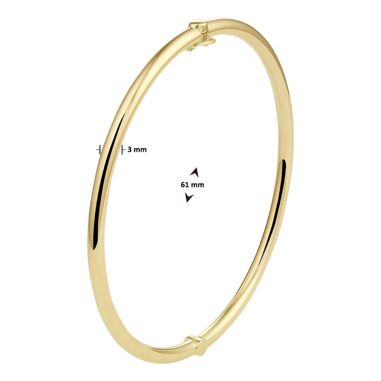 Geelgouden bangle van 14 karaat goud met daarin een kern van 925 zilver. De bangle heeft een afmeting van 3x61mm.