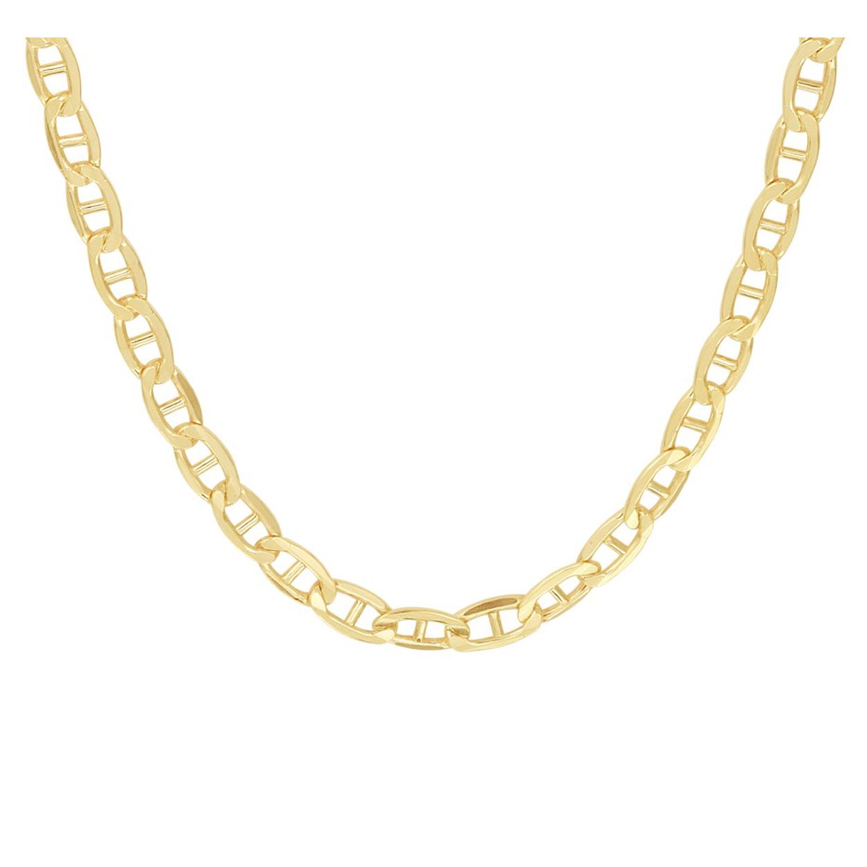 14k Geelgouden collier met daarin een kern van 925 zilver. Het collier is uitgevoerd met een anker schakel en een stevige karabijn sluiting. Het collier heeft een draaglengte van 50cm en een breedte van 4.4mm.