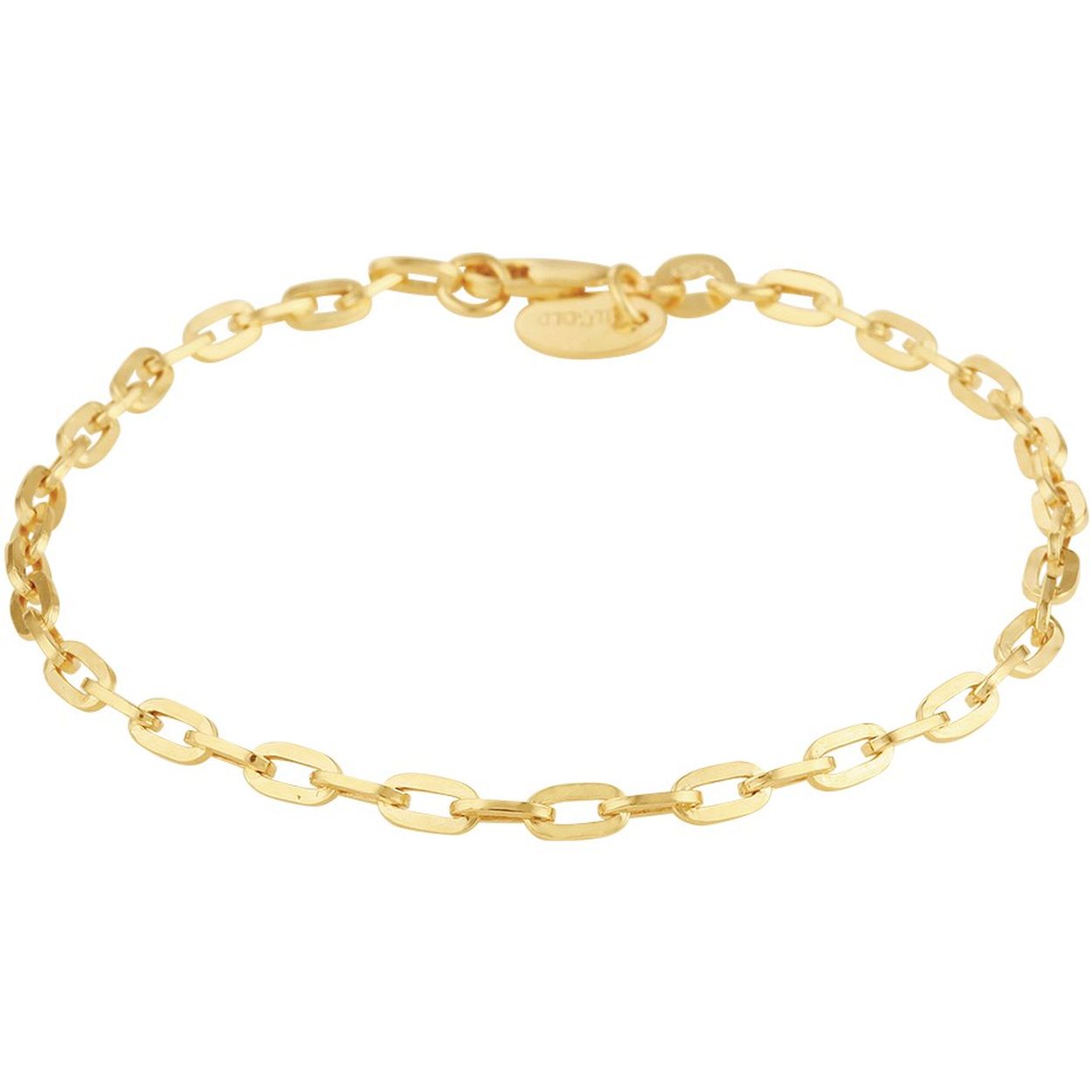 14k Geelgouden anker armband met daarin een kern van 925 zilver. De armband heeft een schakelbreedte van 3mm, een draaglengte van 19cm en is uitgevoerd met een stevige karabijn sluiting.