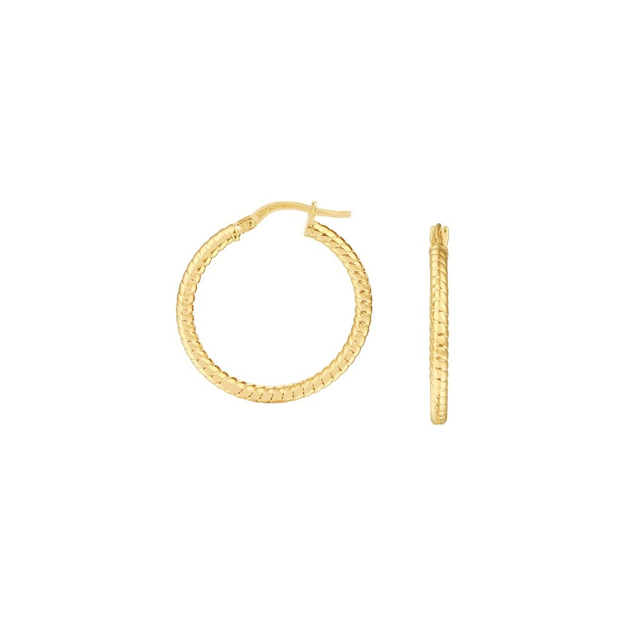 14k Geelgouden oorringen met een 925 zilveren kern. De oorringen hebben een diameter van 24.5mm en een dikte van 2.2mm.