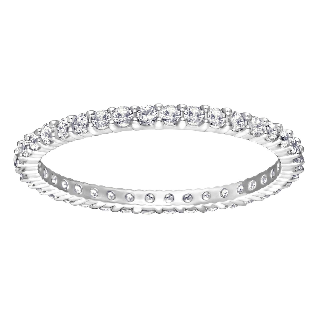 Een prachtige ring die schittert aan alle kanten. Deze verfijnde gerhodineerde ring is verfraaid met fonkelende chatons en past in de trend van kleine sieraden. Draag twee of drie ringen tegelijkertijd voor een extra opvallend effect.