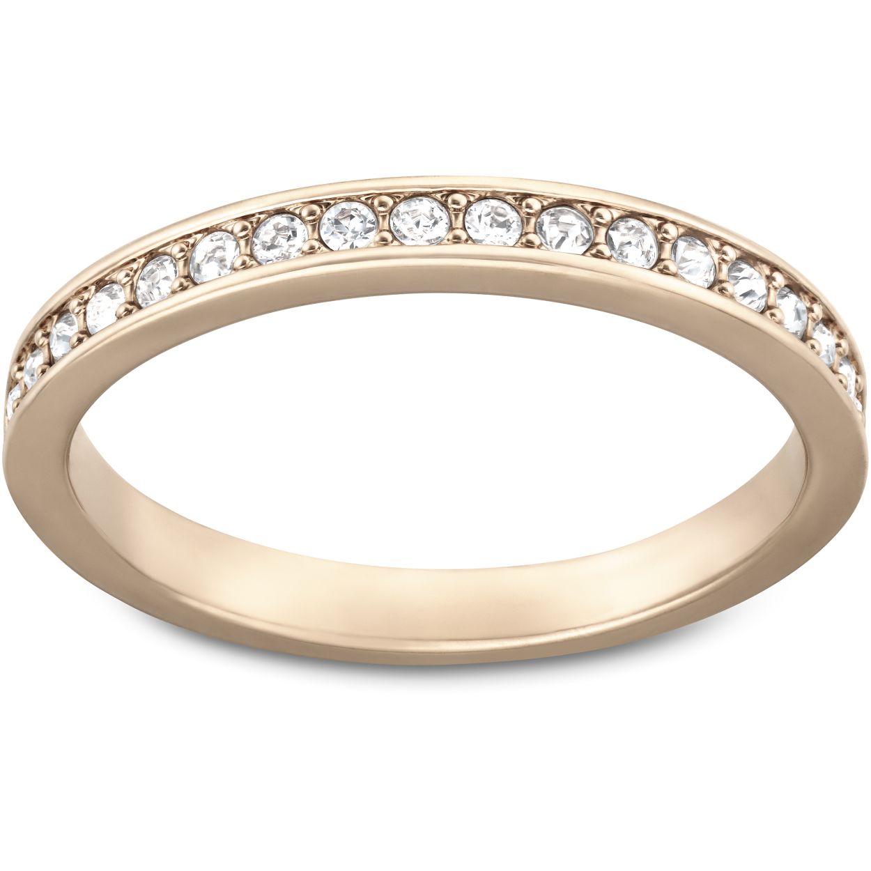 Met zijn slanke ontwerp is deze rosegoud-vergulde ring elegant en gemakkelijk om te dragen. Een helft is versierd met sprankelende kristallen. Draag hem samen met de rodium-vergulde en vergulde Rare-ringen voor een trendy gestapelde look.