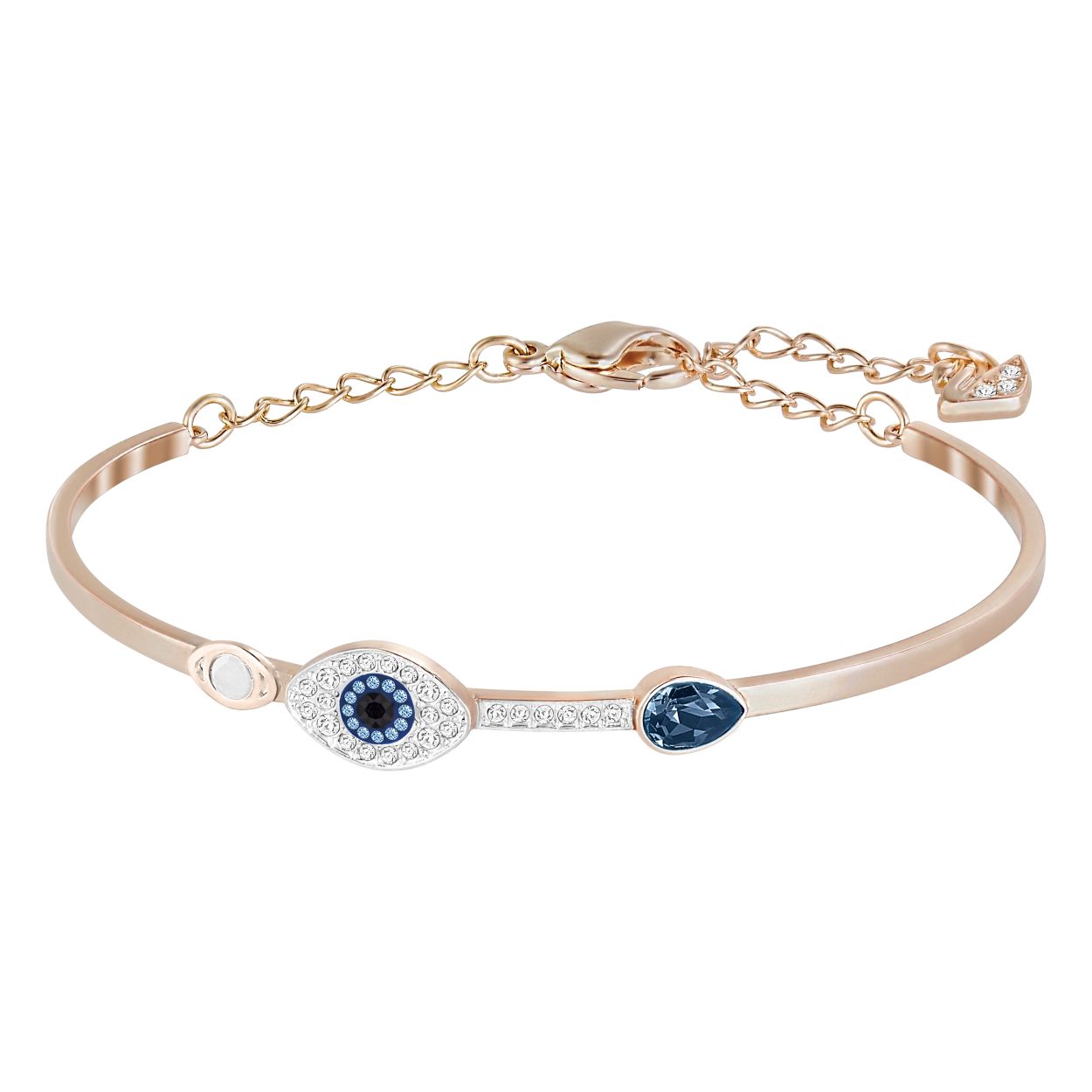 Deze prachtige armband met gemengde metaalafwerking biedt een opvallend contrast tussen rosegoudkleurig metaal, kristallen pave en blauwe kristallen. Hij bevat twee oogmotieven en een blauwe kristallen druppel, en heeft een verstelbare sluiting voor een veilige pasvorm. Combineer hem met andere armbanden voor een trendy look.

Artikelnr.: 5171991
Kleur:  Blauw
Afmetingen (ovaalvormig): 5.9 cm x 4.5 cm
Materiaal:  Kristallen, Gemengde metalen afwerking
Collectie:  Swarovski Symbolic
Type sluiting:  Karabijn