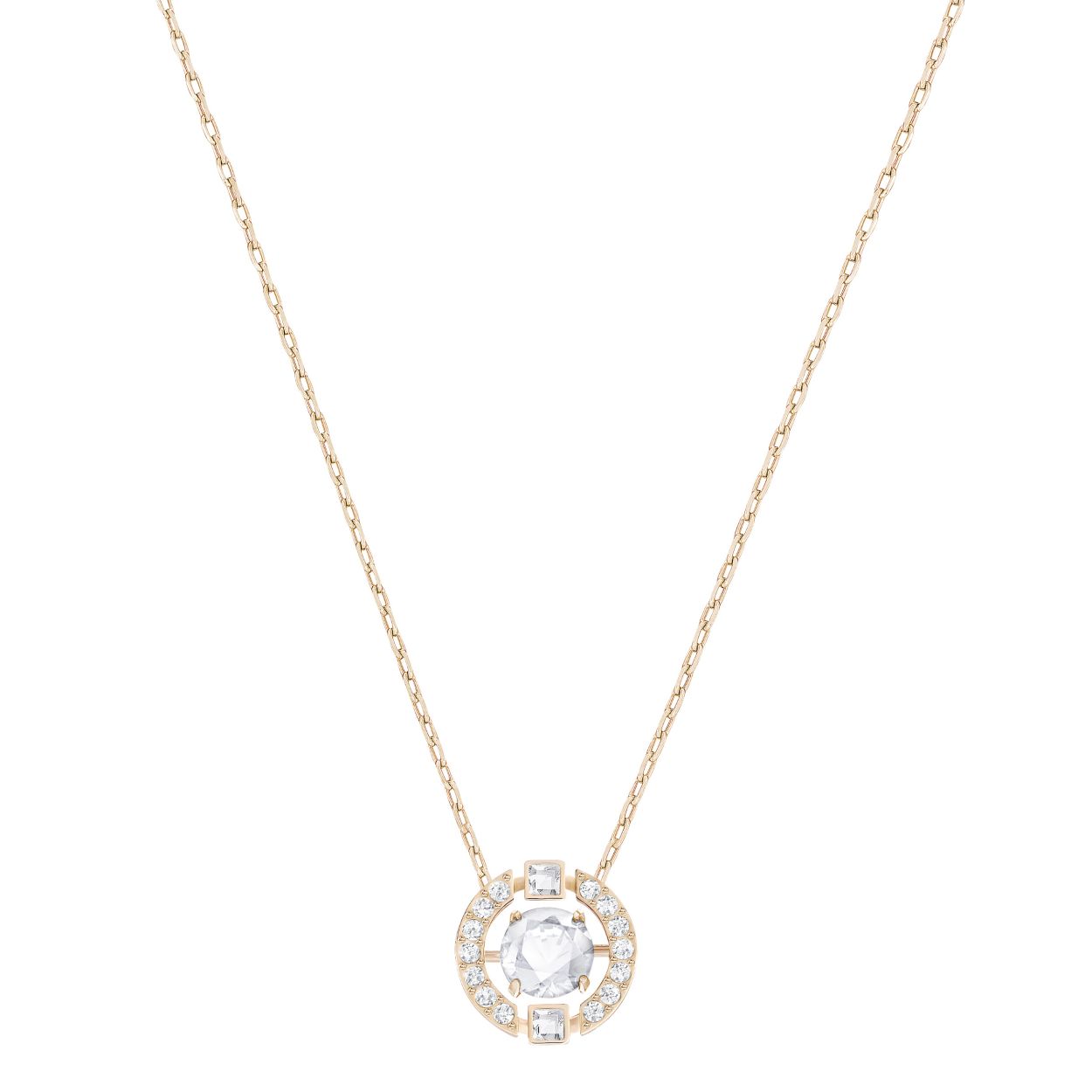 Deze rosegoud-vergulde ketting is gebaseerd op een nieuw ontwerpconcept van een 'dansend kristal' en bevat een ronde steen die zweeft in een 3D-kooi met kristallen pave. De ketting is een essentiele toevoeging aan elk sieradenkistje en geeft een speelse sprankeling aan je stijl voor overdag.

Artikelnr.: 5272364
Lengte: 38 cm
Materiaal:  Kristallen, Roségoudkleurige toplaag, Zirkonia
Kleur:  Wit
Collectie:  Swarovski Sparkling Dance
Type sluiting:  Karabijn
