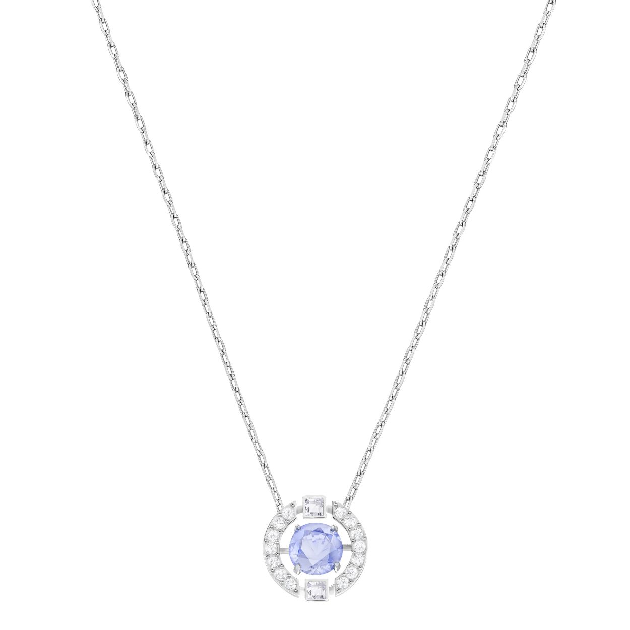 Deze tijdloze ketting is geinspireerd op het idee van een 'dansend kristal' en bevat een ronde, blauwe steen in een 3D-kooi verfraaid met kristallen pave. De ketting is een essentiele toevoeging aan elk sieradenkistje en geeft een speelse sprankeling aan je stijl voor overdag. De ketting heeft een rodium toplaag.