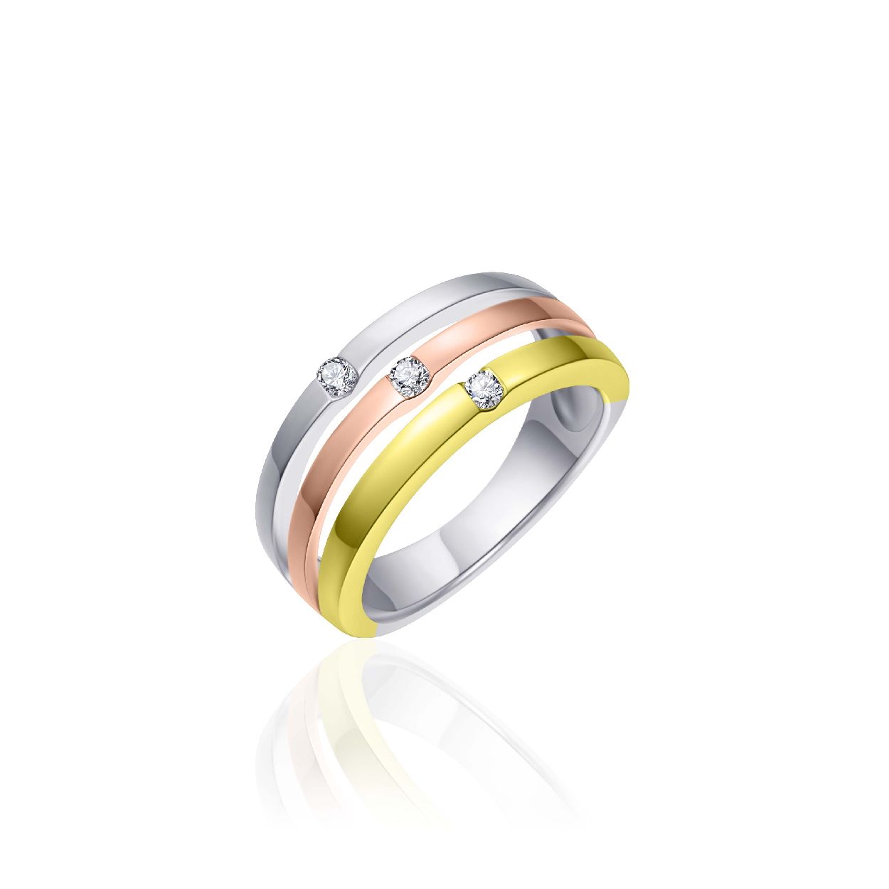 Gisser R051T-60 Tri Color Vergulde Ring met Zirkonia 