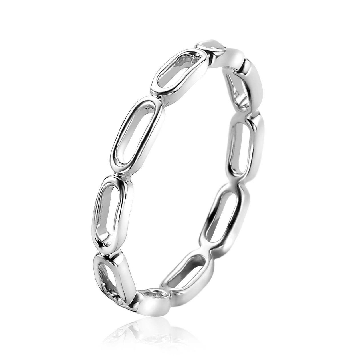 ZINZI zilveren aanschuifring met de trendy 'paperclip' schakel. Een eigentijdse uitstraling door de geheel zilveren look. Vervaardigd van eerste gehalte zilver (925) en met extra rodiumlaag voor een langdurige glans.