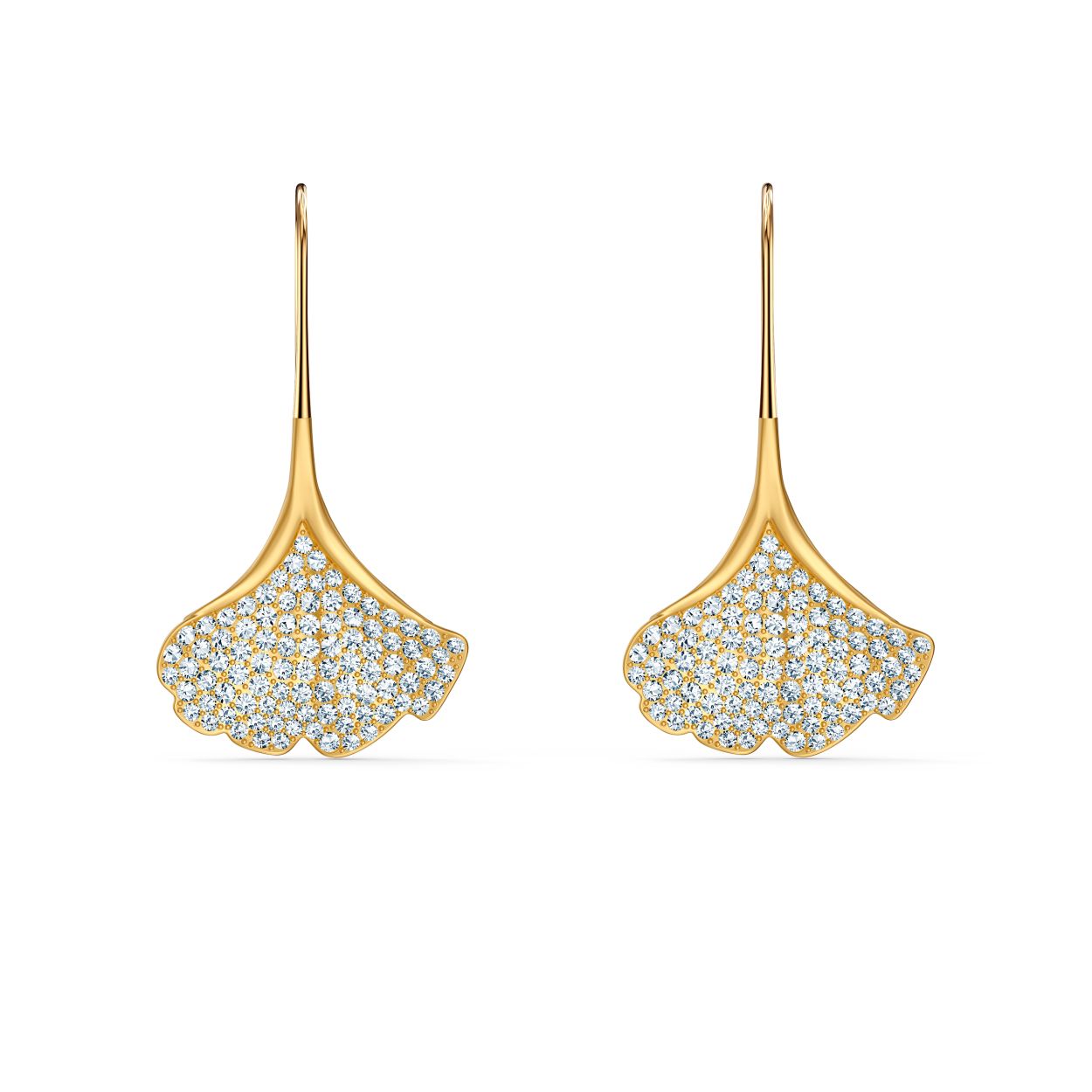 Deze oorhangers van Swarovski zijn bedekt met talloze glinsterende kristallen. De elegant gebogen ginkgobladeren zijn voorzien van een goudkleurige toplaag en vormen een aanvulling op de heldere sprankeling van de prachtige stenen. Deze steekoorbellen zijn een symbool van een lang leven en hoop, en zijn een geweldig cadeau-idee.