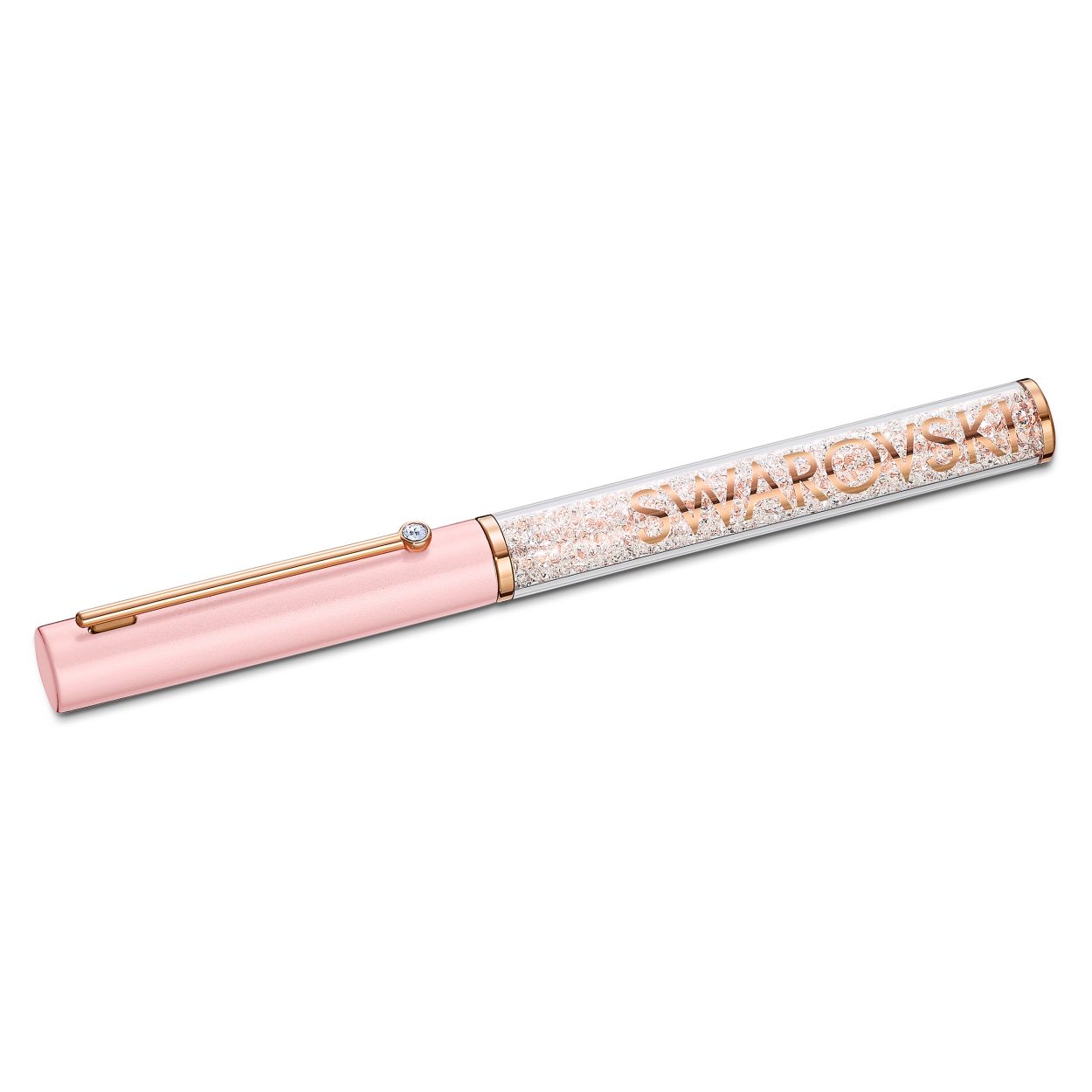 Deze balpen van Swarovski is geinspireerd door kleurcodes en silhouetten uit de cosmetica-industrie en is perfect voor moderne vrouwen met een vrouwelijke stijl. Het inktreservoir is met behulp van de kenmerkende Crystalline-techniek bezet met honderden glinsterende kristallen. De pen bevat een opvallende lichtroze gelakte dop versierd met een helder kristal en de hoogwaardige inktvulling kan worden vervangen. Crystalline Gloss-balpennen zijn een stijlvolle toevoeging aan je kantoor en vormen een charmant cadeau.