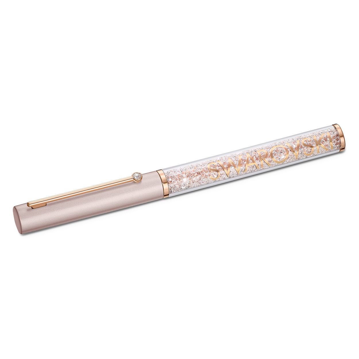 Deze balpen van Swarovski is geinspireerd door kleurcodes en silhouetten uit de cosmetica-industrie en is perfect voor moderne vrouwen met een vrouwelijke stijl. Het inktreservoir is met behulp van de kenmerkende Crystalline-techniek bezet met honderden glinsterende kristallen. De pen bevat een opvallende vintage roze gelakte dop versierd met een vintage roze kristal en de hoogwaardige inktvulling kan worden vervangen. Crystalline Gloss-balpennen zijn een stijlvolle toevoeging aan je kantoor en vormen een charmant cadeau.