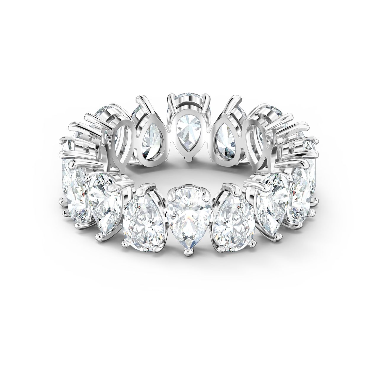 Vittore-peerring, Wit, Rodium-verguld
Deze ring van Swarovski is uitgevoerd met de sprankelende schoonheid van glanzende, gefacetteerde kristallen. Witte, druppelvormige elementen die in een enkele rij zijn gerangschikt, reflecteren en breken binnenkomend licht op schitterende wijze. De puristische, elegante vormen maken deze ring perfect om te combineren met andere sieraden en trendy gestapelde looks met bijpassende ringen. Een uitstekende keuze om een outfit voor speciale gelegenheden te verfraaien en een echt geinspireerd cadeau-idee.

Collectie:  Vittore
Kleur:  Wit
Materiaal:  Rodium-verguld
