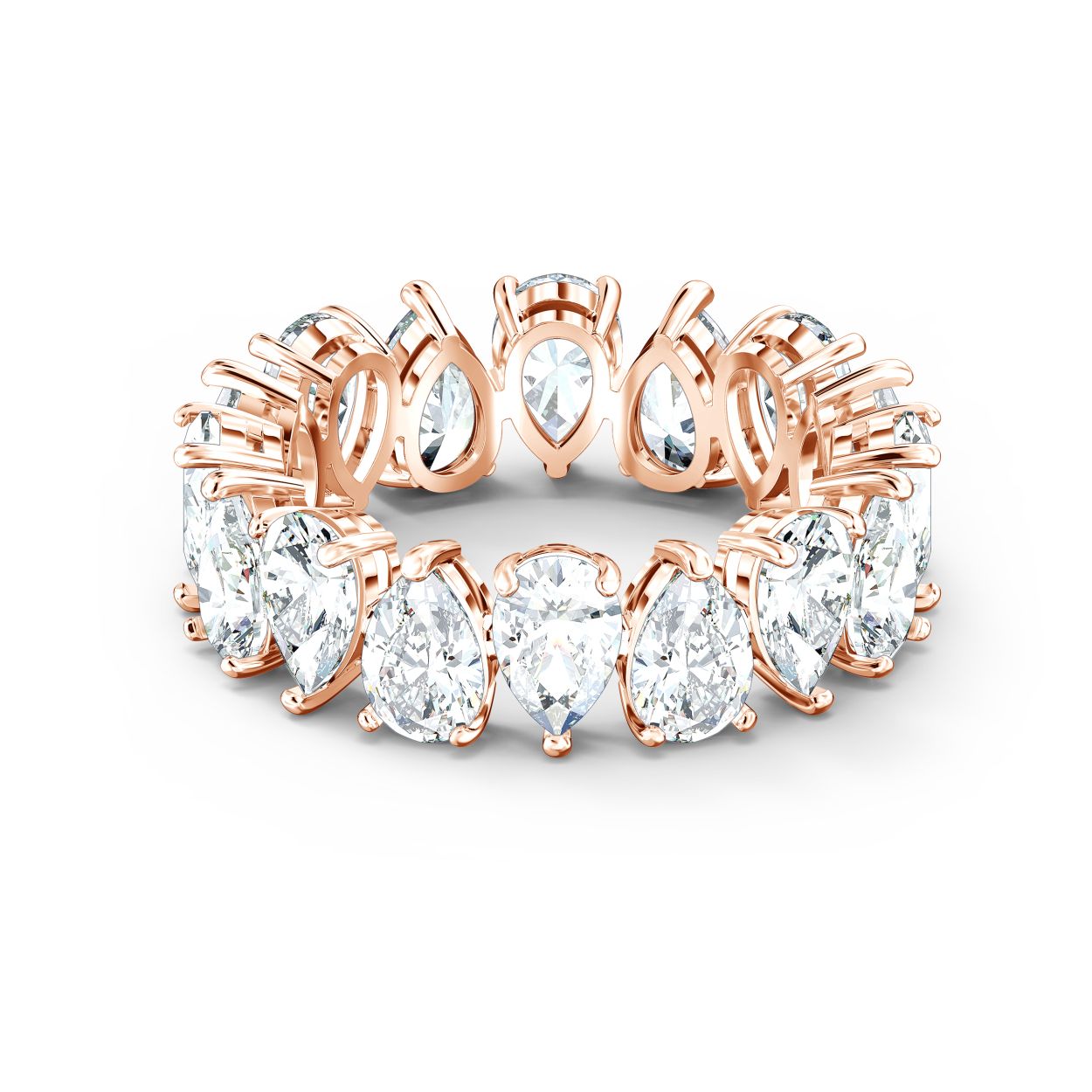 Deze ring van Swarovski is uitgevoerd met de sprankelende schoonheid van glanzende, gefacetteerde kristallen. Witte, druppelvormige elementen die in een enkele rij zijn gerangschikt, reflecteren en breken binnenkomend licht op schitterende wijze. De puristische, elegante vormen maken deze ring perfect om te combineren met andere sieraden en trendy gestapelde looks met bijpassende ringen. Een uitstekende keuze om een outfit voor speciale gelegenheden te verfraaien en een echt geinspireerd cadeau-idee.