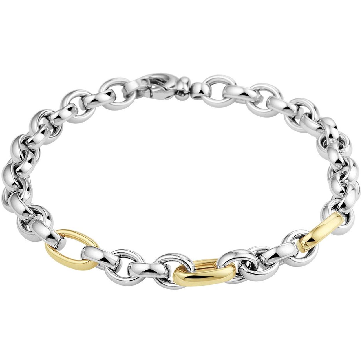 14k Geelgouden en 925 zilveren anker armband met een schakelbreedte van 6.5mm. De armband heeft een draaglengte van 20cm en is uitgevoerd met een stevige karabijn sluiting.
