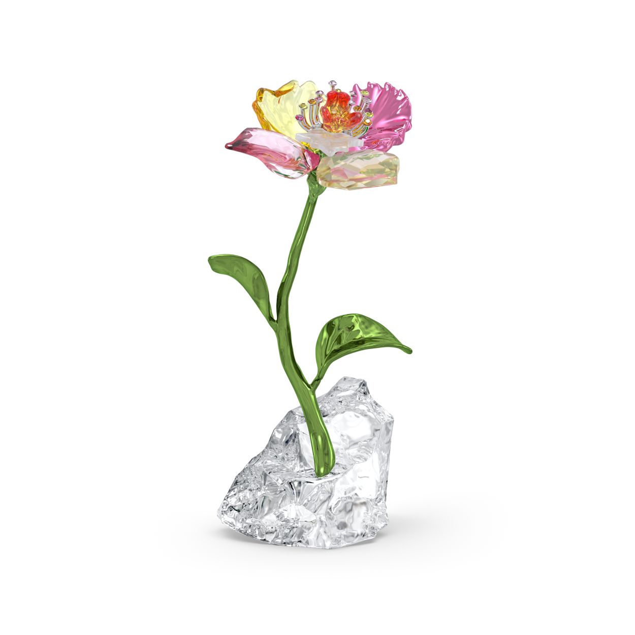 Geniet van een bloem die altijd in bloei staat. Dit bijzondere figuurtje met een elegante groene steel bevat gele en roze kristallen in verschillende tinten en 76 schitterende facetten, die worden geaccentueerd door accenten van gelakt metaal en 17 aanvullende stenen. Een bruisend natuuraccent dat elk interieur laat stralen. Decoratieobject. Geen speelgoed. Niet geschikt voor kinderen jonger dan 15 jaar.