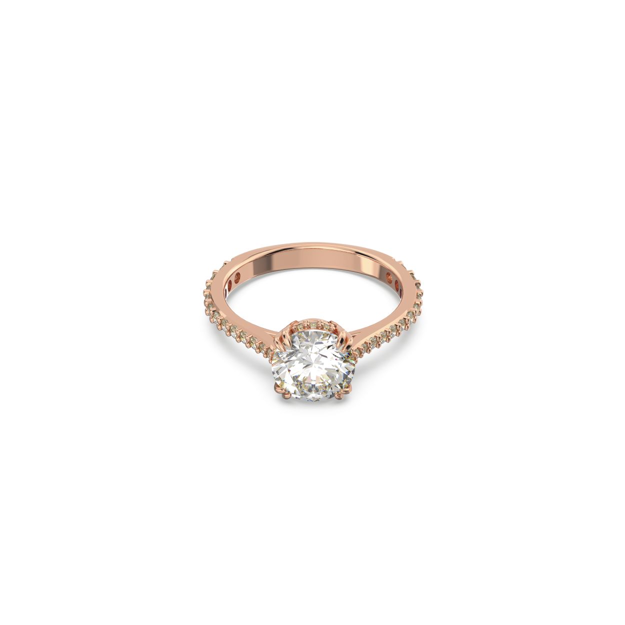 Deze Stilla-ring bewijst dat eenvoud krachtig kan zijn en mag niet in uw collectie ontbreken. De vakkundig vervaardigde steen met princess-slijpvorm in het midden is voorzien van elegant pav� op de rijen en langs de band met ros�goudkleurige toplaag. Draag afzonderlijk en laat uw look stralen.