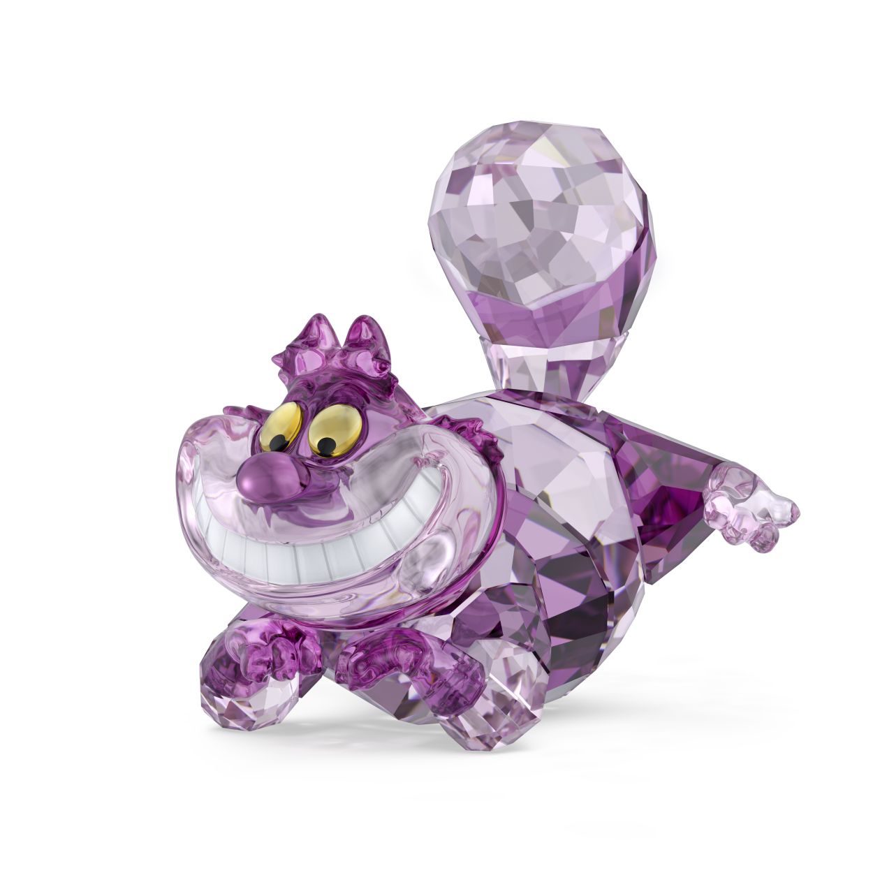 Ga zelf op een speelse reis met wat inspiratie van Alice in Wonderland, het klassieke verhaal van Disney. Deze kleurrijke Cheshire Cat grijnst van oor tot oor en dankzij de meesterlijke savoir-faire van Swarovski lijkt hij bijna te zweven, alsof hij op het punt staat te verdwijnen. Het kristallen ontwerp is vakkundig vervaardigd met 536 facetten in een aantrekkelijk palet aan roze en paarse tinten. Een stuk voor in huis dat altijd een glimlach op uw gezicht tovert. Decoratief voorwerp. Geen speelgoed. Niet geschikt voor kinderen jonger dan 15 jaar.