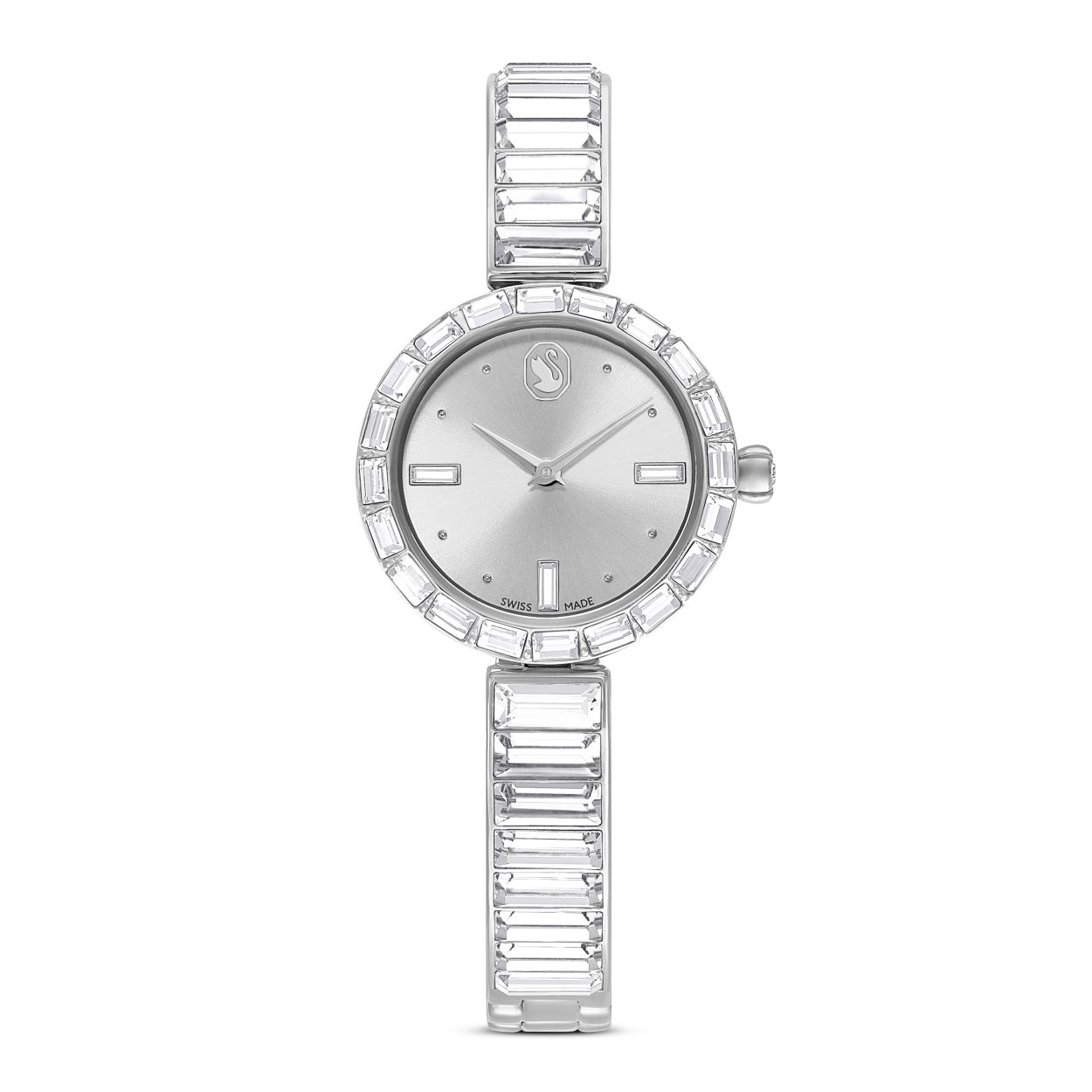 Matrix Bangle horloge, Swiss Made, Kristallen armband, Zilverkleurig, Roestvrij staal