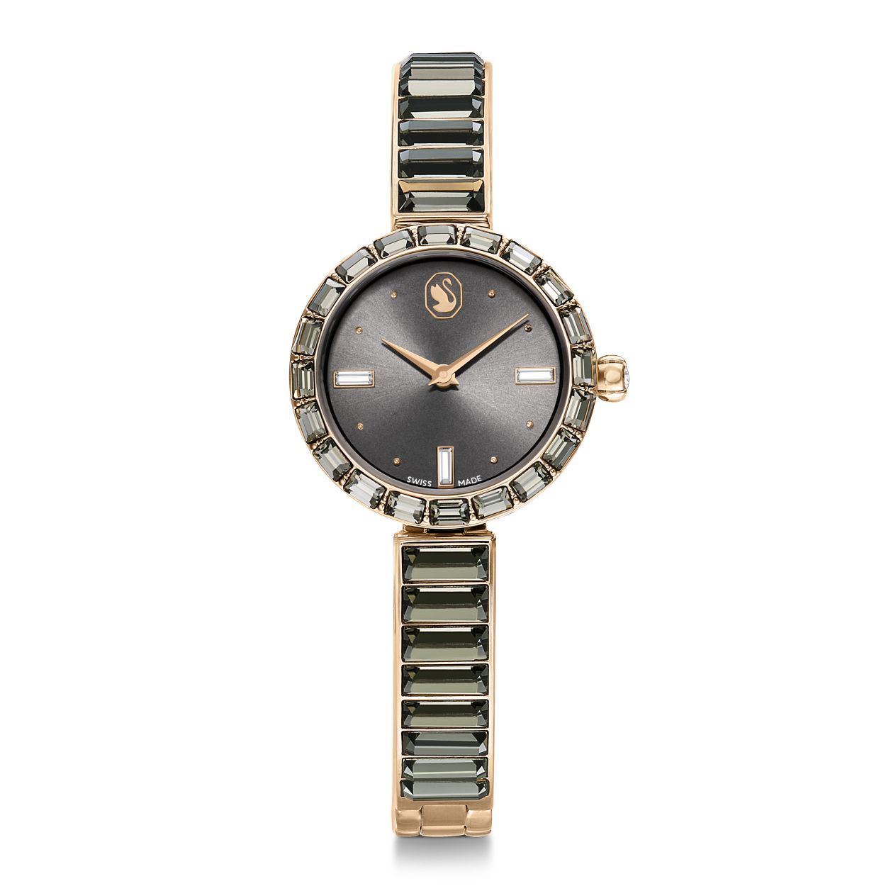 Matrix Bangle horloge, Swiss Made, Kristallen armband, Grijs, Ros�goudkleurige afwerking