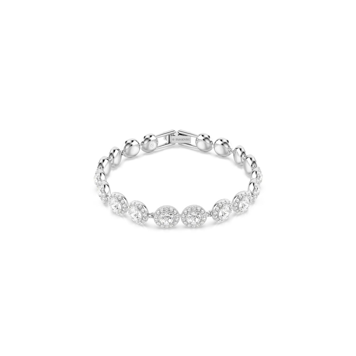 Wikkel uw pols in licht met deze opvallende Una-armband. Het ontwerp met ruthenium toplaag heeft afzonderlijke schakels die elk bezet zijn met een briljant kristal in het midden en een ring van kleinere kristallen in Round-slijpvorm. Een bijzonder elegante keuze die gecombineerd kan worden met bijpassende stukken uit dezelfde lijn.
