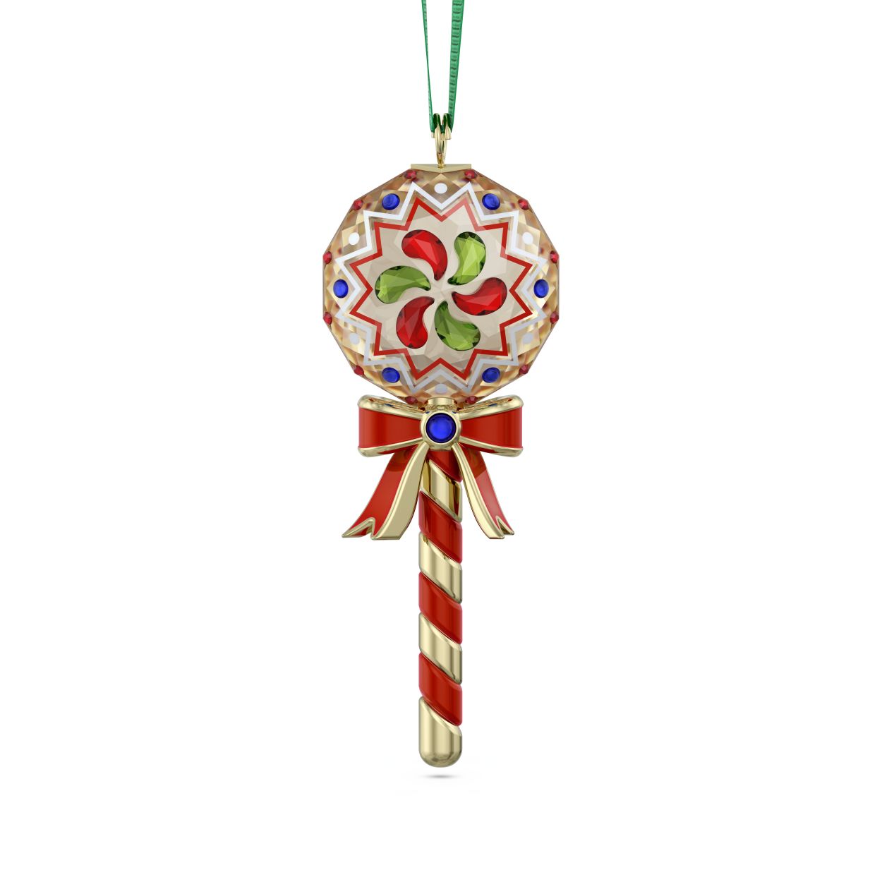 Pak een feestelijke zoete lekkernij uit in gekristalliseerde vorm. Dit verrukkelijke ornament in de vorm van een lolly heeft levendige kleuren en 574 facetten die glinsteren in het licht. Het ontwerp hangt aan een groen ripsband lint en is afgewerkt met metalen accenten en een feestelijke rood met witte opdruk. Het ideale cadeau voor de feestdagen. Decoratief voorwerp. Geen speelgoed. Niet geschikt voor kinderen onder de 15 jaar.