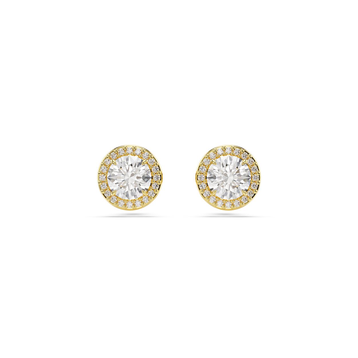 Deze Una Angelic-oorknoppen hebben een gouden gloed uit en fleuren elke outfit op. De oorknoppen met goudkleurige toplaag zijn bezet met een schitterend centraal kristal en een ring van kleinere kristallen in Round-slijpvorm. Een in het oog springende aanwinst in uw sieradencollectie die u keer op keer zult dragen.