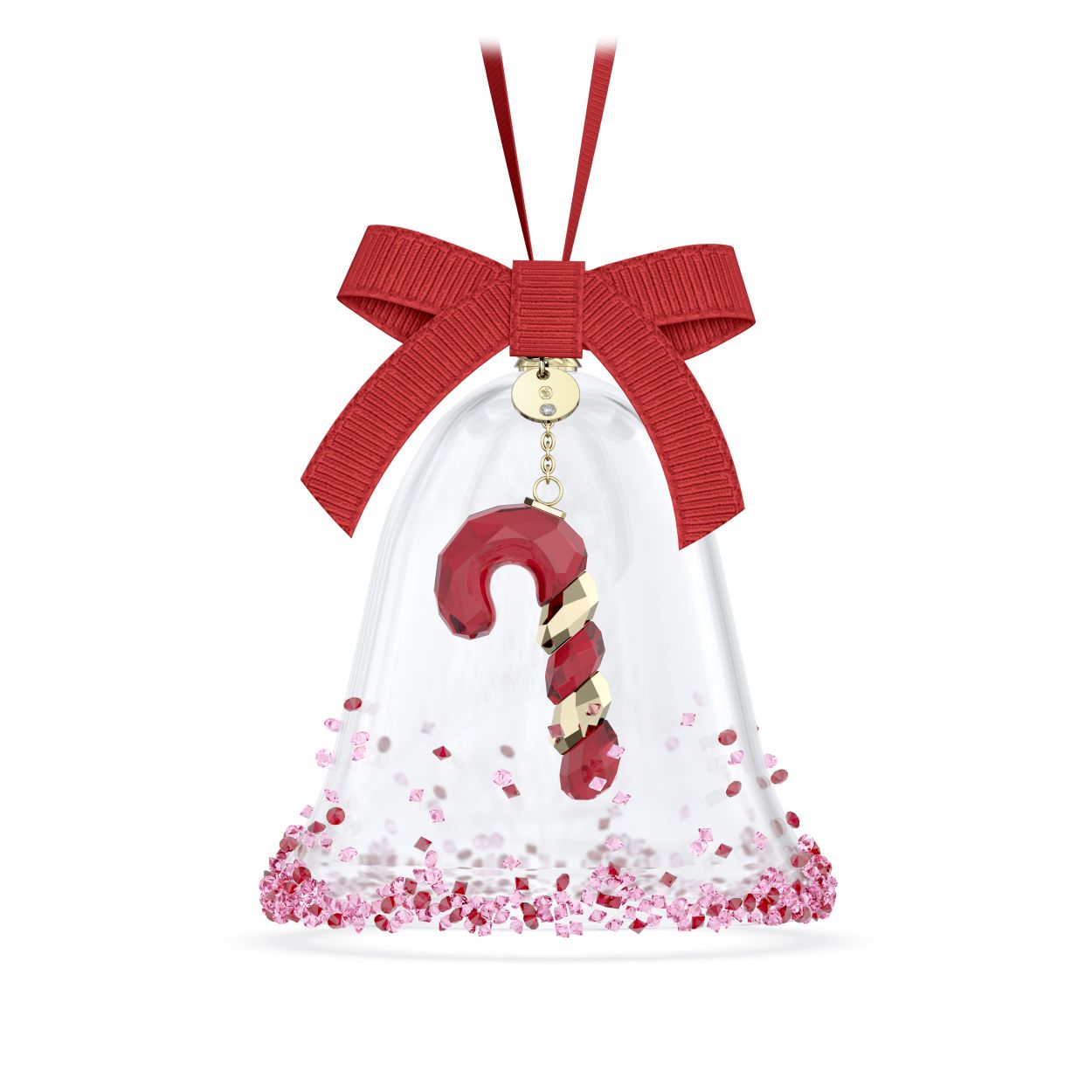 Luid het begin van de feestdagen in met dit vrolijke belornament. Deze traditionele decoratie is gemaakt van glas. De buitenkant is bezet met ongeveer 1.301 kleine Crystal Rocks alsof het in kleurige suiker is gedoopt. Een zuurstokklepel in de kenmerkende rode kleur van Swarovski met luxe goudkleurige metalen strepen hangt in het midden. De bel hangt aan een rode ripsband strik en is voorzien van een champagnegoudkleurig metalen label met het jaar “2024” en een enkele chaton. Dit feestelijke ornament heeft 253 stralende facetten en zou een prachtige aanvulling vormen op elk feestelijk interieur. Decoratief voorwerp. Geen speelgoed. Niet geschikt voor kinderen onder de 15 jaar.