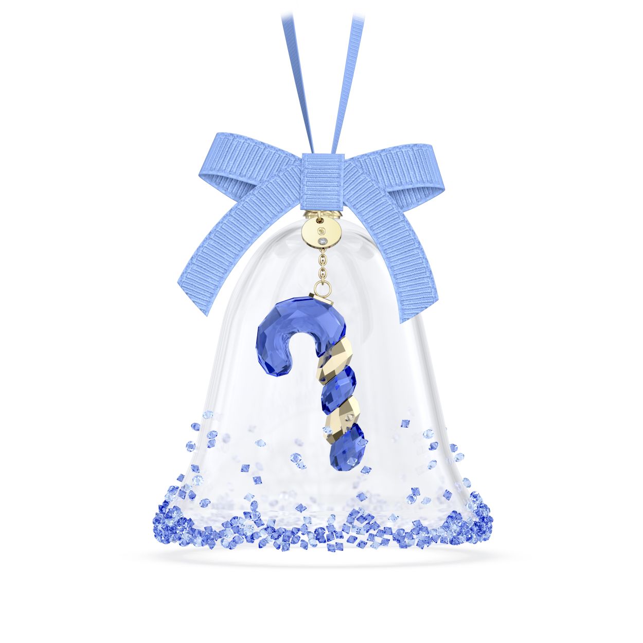 Luid het begin van de feestdagen in met dit vrolijke belornament. Deze traditionele decoratie is gemaakt van glas. De buitenkant is bezet met ongeveer 1.301 kleine Crystal Rocks alsof het in kleurige suiker is gedoopt. Een zuurstokklepel in de kenmerkende blauwe kleur van Swarovski met luxe goudkleurige metalen strepen hangt in het midden. Dit ornament hangt aan een blauwe ripsband strik en is voorzien van een champagnegoudkleurig metalen label met het jaar “2024” en een enkele chaton. Dit feestelijke ornament heeft 253 stralende facetten en zou een prachtige aanvulling vormen op elk feestelijk interieur. Decoratief voorwerp. Geen speelgoed. Niet geschikt voor kinderen onder de 15 jaar.