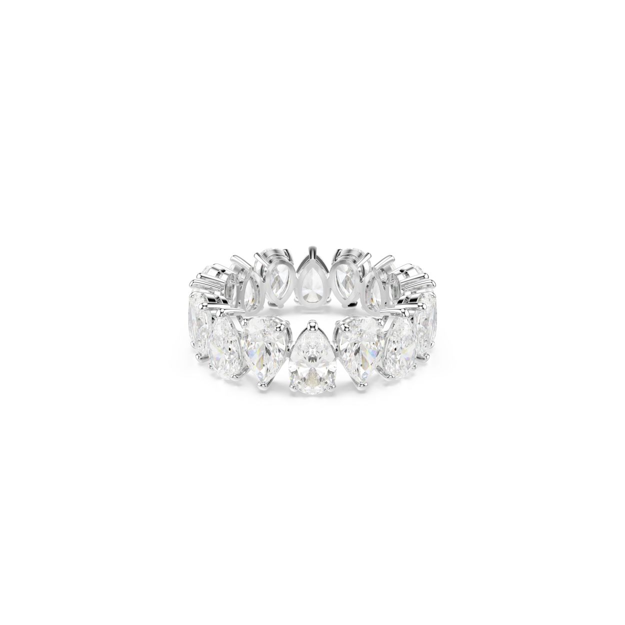 Deze ring van Swarovski is uitgevoerd met de sprankelende schoonheid van glanzende, gefacetteerde kristallen. Witte, druppelvormige elementen die in een enkele rij zijn gerangschikt, reflecteren en breken binnenkomend licht op schitterende wijze. De puristische, elegante vormen maken deze ring perfect om te combineren met andere sieraden en trendy gestapelde looks met bijpassende ringen. Een uitstekende keuze om een outfit voor speciale gelegenheden te verfraaien en een echt geïnspireerd cadeau-idee.