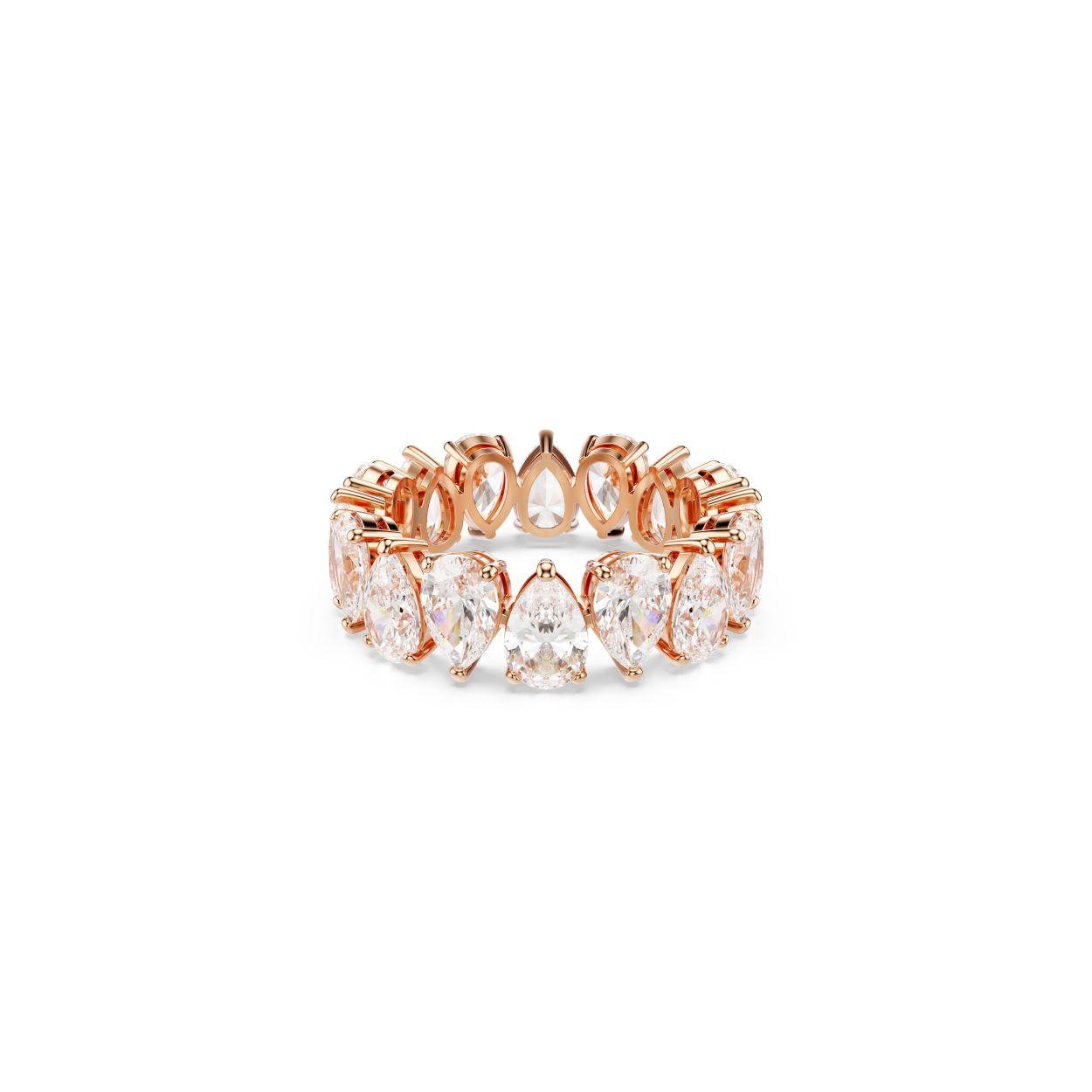 Deze ring van Swarovski is uitgevoerd met de sprankelende schoonheid van glanzende, gefacetteerde kristallen. Witte, druppelvormige elementen die in een enkele rij zijn gerangschikt, reflecteren en breken binnenkomend licht op schitterende wijze. De puristische, elegante vormen maken deze ring perfect om te combineren met andere sieraden en trendy gestapelde looks met bijpassende ringen. Een uitstekende keuze om een ??outfit voor speciale gelegenheden te verfraaien en een echt geinspireerd cadeau-idee.
