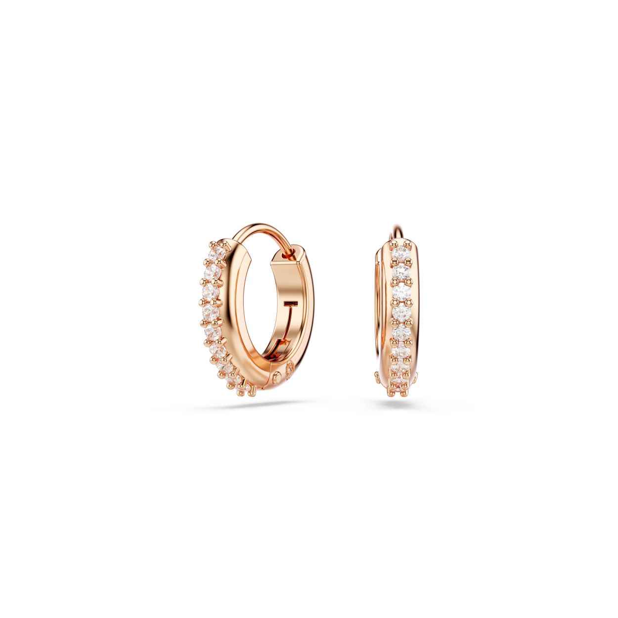 Breng uw stijl tot leven met deze glinsterende mini-oorringen. De oorstekers hebben een roségoudkleurige toplaag en de buitenkant is bezet met heldere Swarovski Zirkonia in klauwzetting. Een eenvoudige manier om elke outfit te laten stralen.