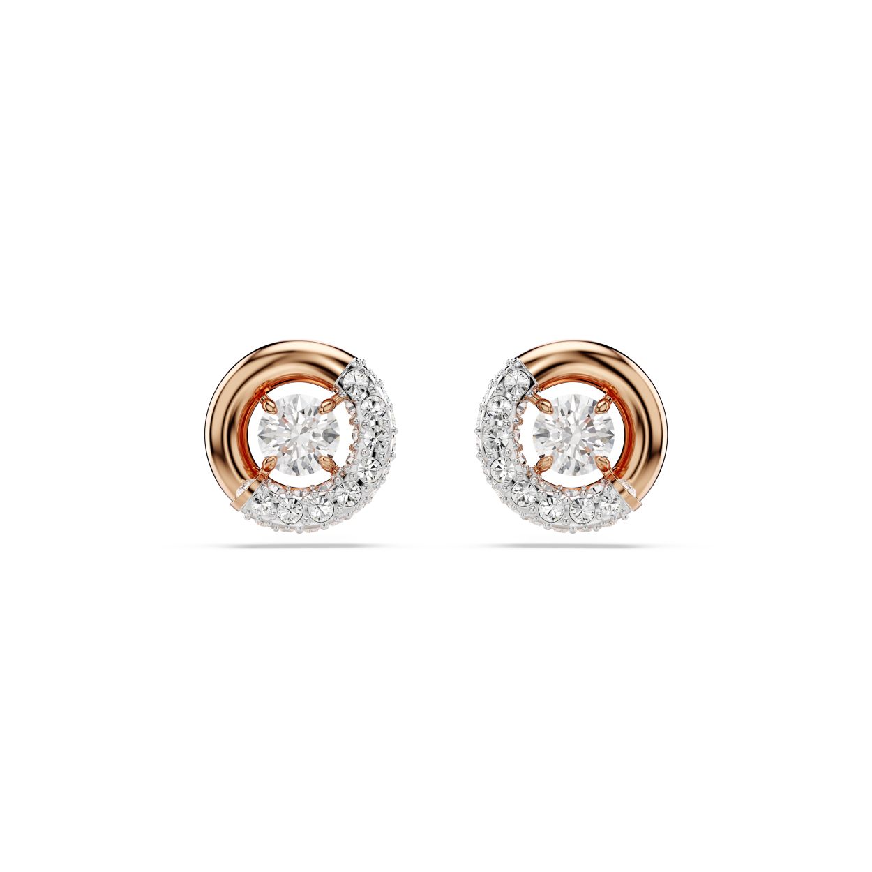 Deze Dextera-oorbellen vangen het licht en zijn een oogverblindend voorbeeld van de savoir-faire van Swarovski. De oorknoppen met roségoudkleurige toplaag bestaan uit een centrale ring waarvan de helft is bezet met een pavé van heldere kristallen en een dansende Swarovski Zirkonia in het midden. Combineer ze met een bijpassende hanger voor een opgewekte uitstraling.

