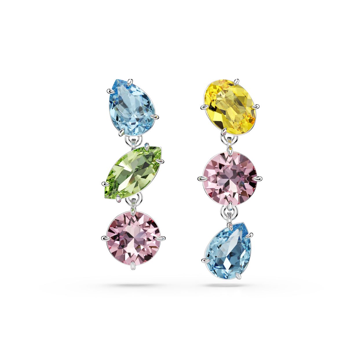Laat uw ware kleuren zien met deze speelse oorstekers. In de kenmerkende stijl van Gema zijn deze stukken met rhodium toplaag voorzien van stenen in een mix van vormen en tinten, die kunstig in twee asymmetrische strengen hangen. Combineer de stukken met een bijpassende hanger voor een waterval aan complimenten.