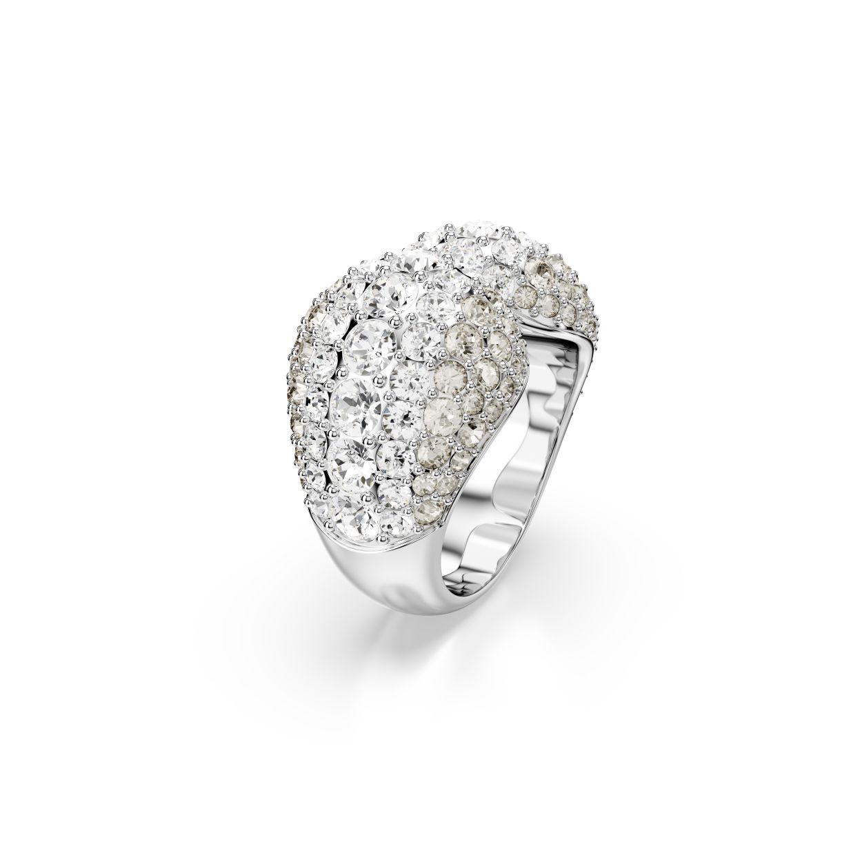 Voeg een vleugje extra glamour toe met deze oogverblindende Sublima-cocktailring. Het unieke pavé-ontwerp is voorzien van een rhodium toplaag en een gebolde metalen basis om uitzonderlijk volume te creëren. Het Meteora-patroon van kristallen in verschillende formaten verrijkt de betoverende uitstraling. Combineer dit gewaagde stuk met bijpassende Sublima-oorbellen voor een adembenemende look.