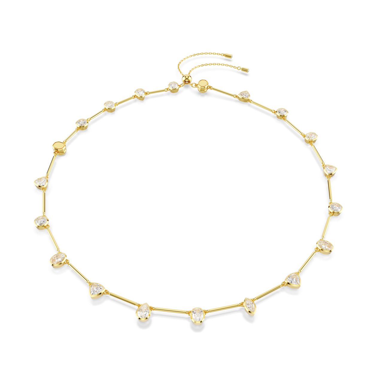 Deze veelzijdige ketting uit de Imber-lijn is ideaal om te combineren met andere sieraden en zit boordevol prachtige details. De creatie met goudkleurige toplaag is meesterlijk ontworpen met een verscheidenheid aan Swarovski Zirkonia in verschillende vormen, elk in een moderne bezelzetting. De verborgen magneetsluitingen bieden sublieme creatieve mogelijkheden en stellen u in staat om het sieraad te transformeren tot een kortere ketting met een bijpassende armband, compleet met een schuifsluiting. Experimenteer met de vele mogelijkheden van deze ronde stijl en draag hem om uw look te versterken.