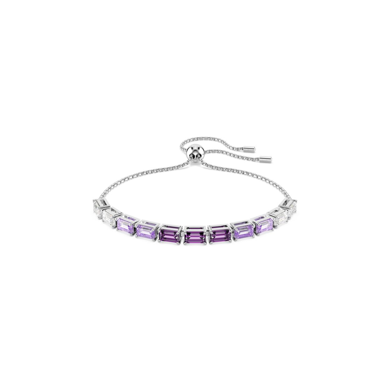 Swarovski�s flair voor creativiteit straalt van deze stralende en speelse armband. Het ontwerp met rhodium toplaag is voorzien van een schuifsluiting en versierd met een rij Swarovski Zirkonia in Octagon Step-slijpvorm, elk in een klauwzetting en gepresenteerd in een kleurverloop van helder naar paars. Perfect om te combineren met andere armbanden en zo uw eigen stijlverhaal te vertellen.